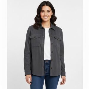 Suzanne Grae Charcoal Faux Suede Collared Button Down Shirt Jacket Womens Size M